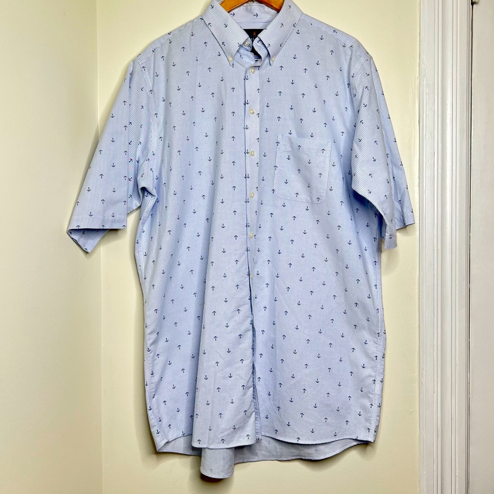 Stafford Short Sleeve Button Down Casual Shirt Anchor Railroad Stripes X Tall